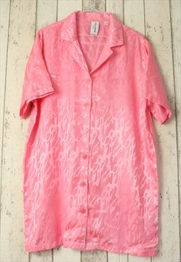 Vintage Y2K Pink Metallic Monochrome Disco Shirt Blouse Top