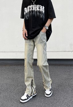 Blue Distressed Washed Denim jeans pants trousers
