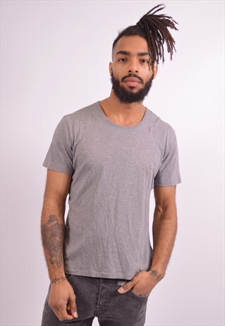 HUGO BOSS MENS VINTAGE T-SHIRT TOP MEDIUM GREY 90S
