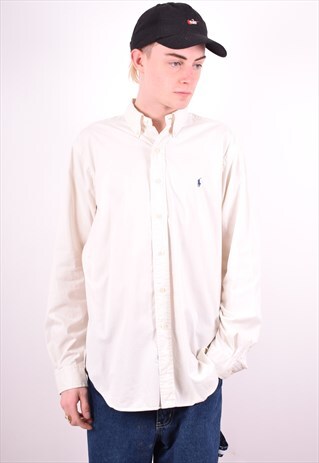 RALPH LAUREN MENS VINTAGE SHIRT LARGE WHITE 90'S