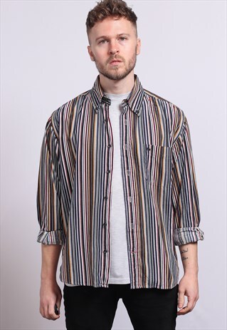 VINTAGE CORDUROY CORD STRIPED SHIRT