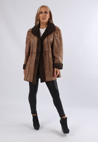 VINTAGE SHEEPSKIN LEATHER SHEARLING COAT SHORT MID (F87G)