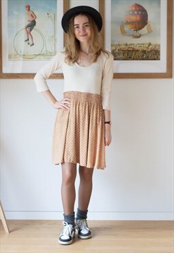 Cream and orange color block dress