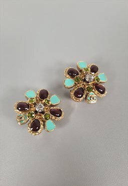 CHANEL camelia multicoloured clip on earrings with enamel 