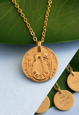 GOLD PERSONALISED NAME COIN LUCK NECKLACE WITH MESSAGE