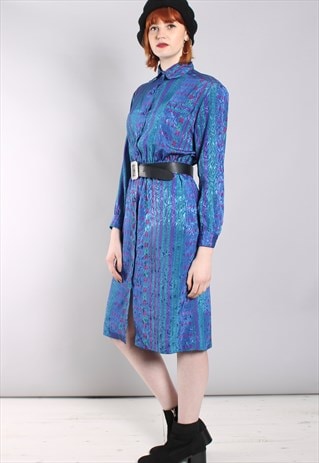 VINTAGE 80S PATTERNED SATIN SHIRT DRESS