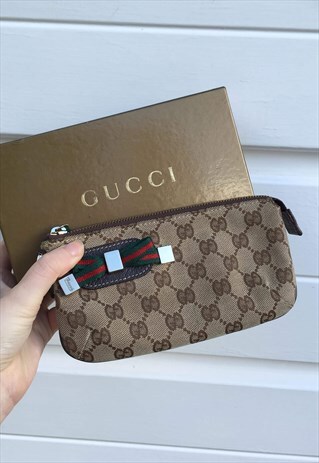 WOMENS GUCCI PURSE RED GREEN BROWN MONOGRAM CLUTCH BAG