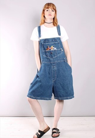 VINTAGE 90S DISNEY OVERSIZE SHORT DUNGAREES IN BLUE DENIM