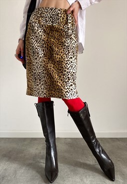 Vintage Y2K 00s leopard print midi skirt