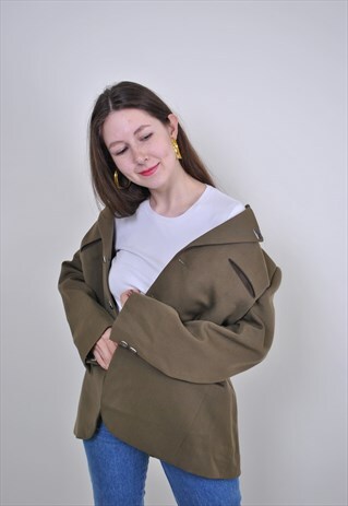 80S GREEN WOOL BLAZER, VINTAGE WOMEN PLUS SIZE FORMAL JACKET