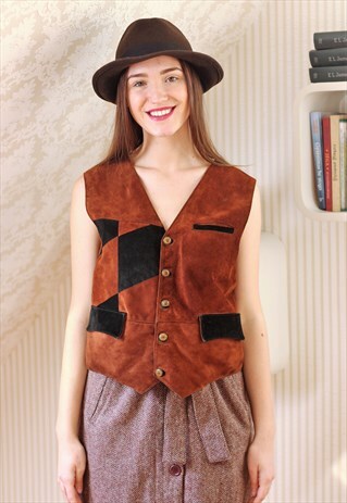 BROWN AND BLACK SUEDE FRON WAISTCOAT