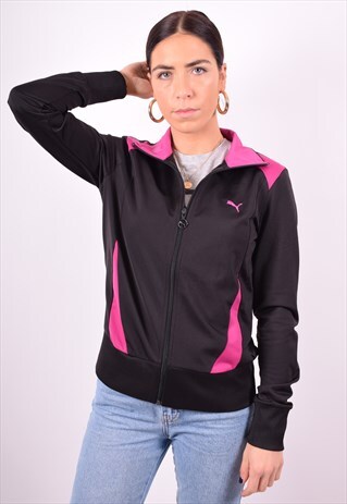 PUMA WOMENS VINTAGE TRACKSUIT TOP JACKET MEDIUM BLACK 90'S