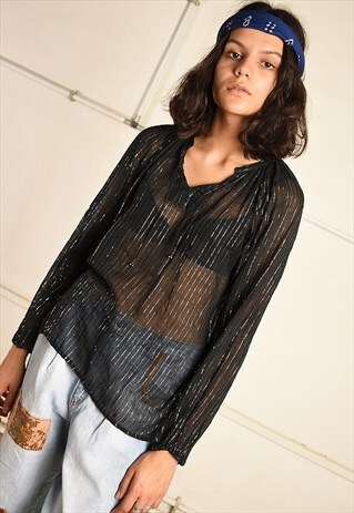 70'S RETRO SHIMMER STRIPED SHEER PARIS CHIC BOHO TUNIC TOP