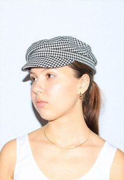 Vintage 90s houndstooth brood cap in black / white