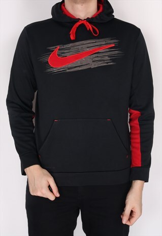 NIKE - BLACK EMBROIDERED LARGE TICK HOODIE - LARGE