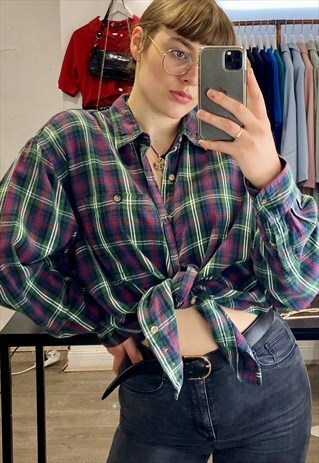 VINTAGE 90S FLANNEL SHIRT WOOLRICH IN GREEN BLUE RED CHECKED