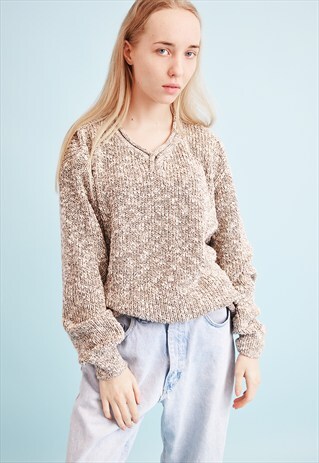 90'S RETRO NEUTRAL JAZZY KNIT OVERSIZED JUMPER TOP