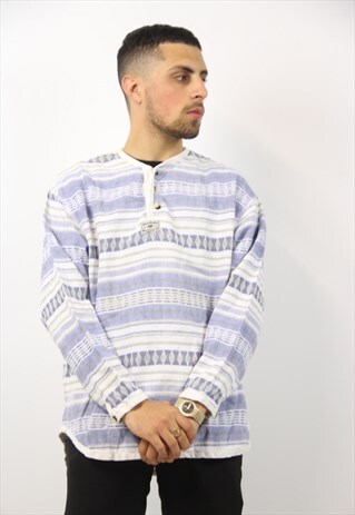 VINTAGE NAVAJO PATTERNED BLUE SHIRT