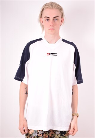 LOTTO MENS VINTAGE T-SHIRT TOP XL WHITE 90S