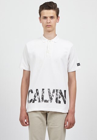 VINTAGE WHITE CALVIN KLEIN SHORT SLEEVE POLO SHIRT TOP