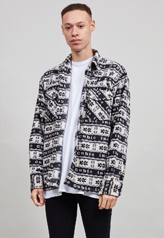 VINTAGE 90'S FLEECE MONOCHROME PATTERNED WORKMAN SHIRT