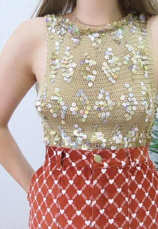 SPARKLY 90S Y2K VINTAGE GOLD METALLIC SEQUIN BLOUSE