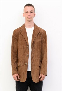  Vintage Men's UK 40 US Genuine Leather Blazer Jacket Coat M