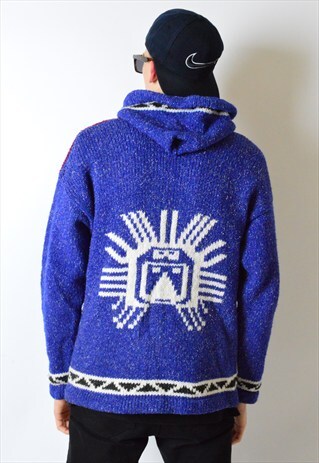 VINTAGE 80S COLOUR BLOCK KNIT AZTEC HOODIE JACKET