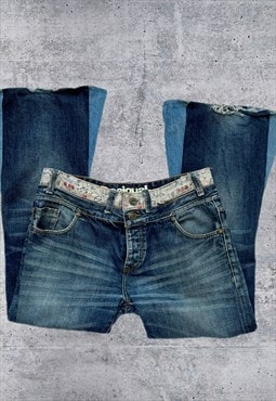 Vintage Y2K 00's Blue Desigual Patchwork Denim Flares Jeans