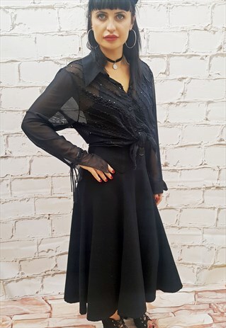VINTAGE SHEER SEQUINNED BLACK BLOUSE