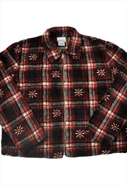 Vintage Fleece Jacket Retro Pattern Red/Black Ladies Large
