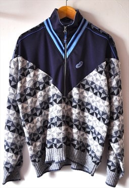 90's vintage Asics reworked track jacket crazy pattern knit 