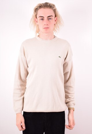 LACOSTE MENS VINTAGE JUMPER SWEATER XXL BEIGE 90S