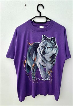 Vintage purple wolf nature T-shirt medium 