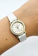 CHRISTIAN DIOR WATCH WHITE LEATHER GOLD ROUND VINTAGE
