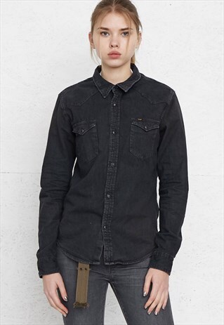 VINTAGE BLACK LEE LONG SLEEVE DENIM SHIRT