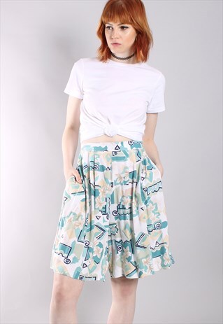 VINTAGE 80S CRAZY PATTERNED HIGH WAISTED CULOTTE SHORTS