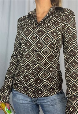 Vintage y2k Pimkie blouse in brown swirl. 