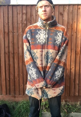 VINTAGE AZTEC FLEECE JACKET WINTER COAT XL OVERSIZED