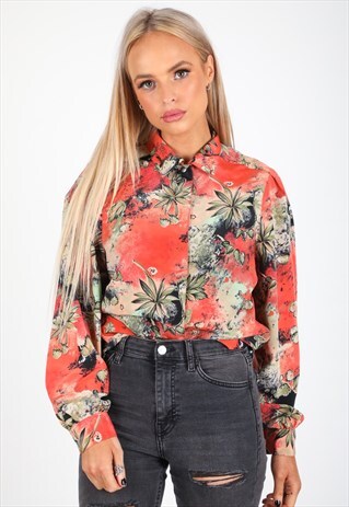 VINTAGE UNBRANDED LONG SLEEVE PATTERN SHIRT S370
