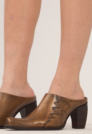 BRANDY STAMPED LEATHER MULES