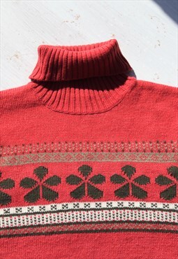 Vintage terracotta orange turtle neck sweater,knit blouse