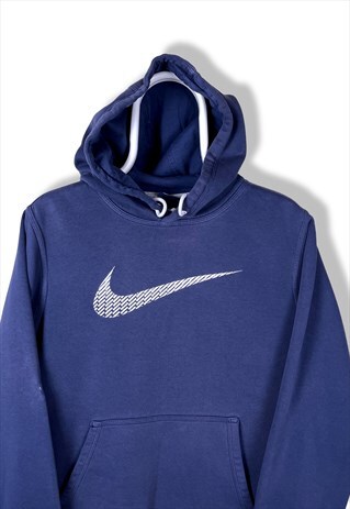 VINTAGE NIKE HOODIE BIG SWOOSH EMBROIDERED BLUE SMALL
