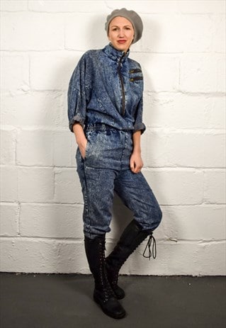 VINTAGE 80S BLUE DENIM JUMPSUIT