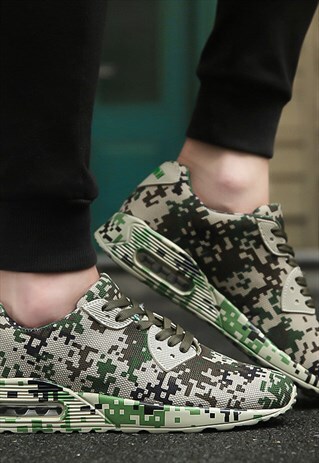 CAMOUFLAGE PRINT SNEAKERS LACE UP GREEN