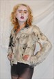 BLEACHED FEMALE FIGURE DENIM AND SUEDE JACKET SIZE 8
