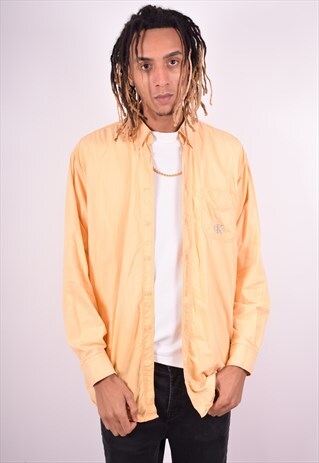 CALVIN KLEIN JEANS MENS VINTAGE SHIRT LARGE YELLOW 90'S