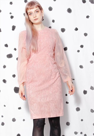 80S VINTAGE 90S GRUNGE PALE PINK CREASED VELVET SHEER DRESS