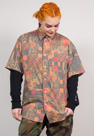 VINTAGE 90'S MULTICOLOUR AZTEC PATTERN OVERSIZED SHIRT