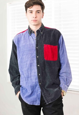 VINTAGE COLOR BLOCK CORDUROY SHIRT 90S X 15.2